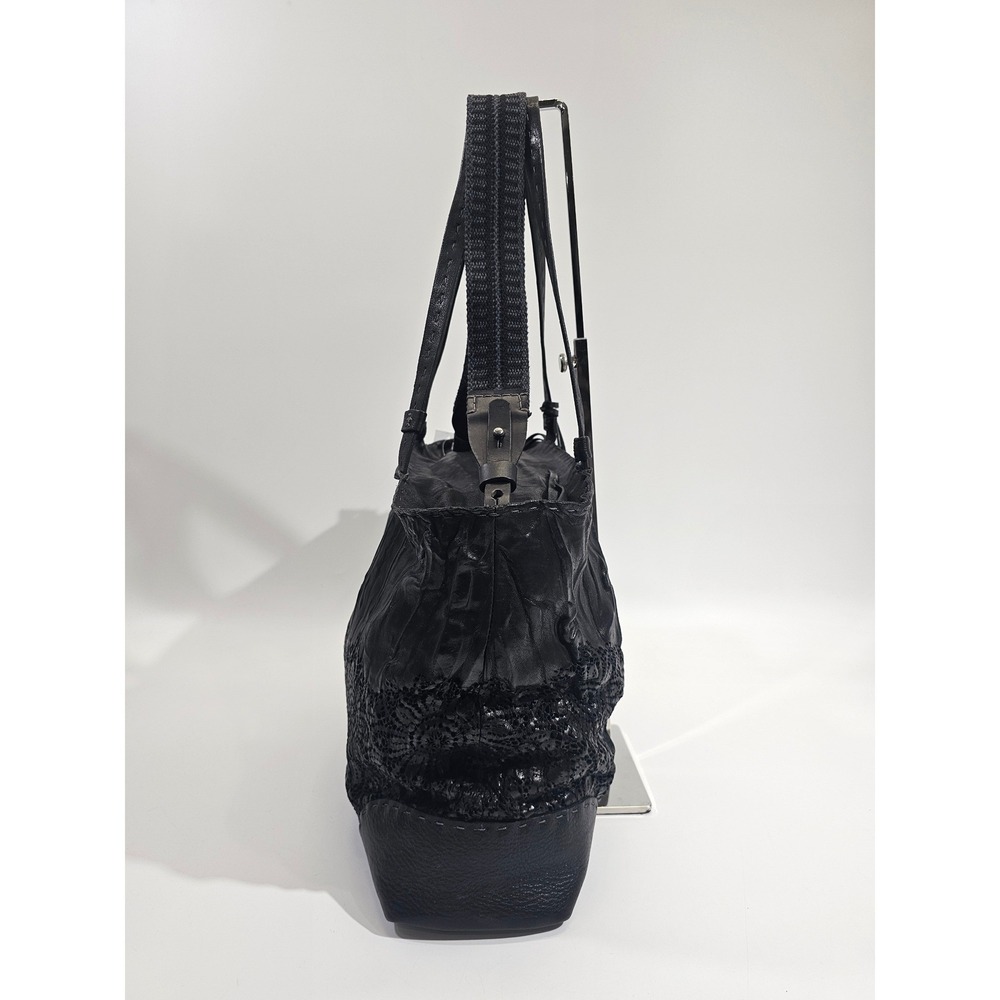 Henry Beguelin Large Tote Bag Black Pierced Leather Shoulder Handbag Italy NEW - Picture 3 of 12